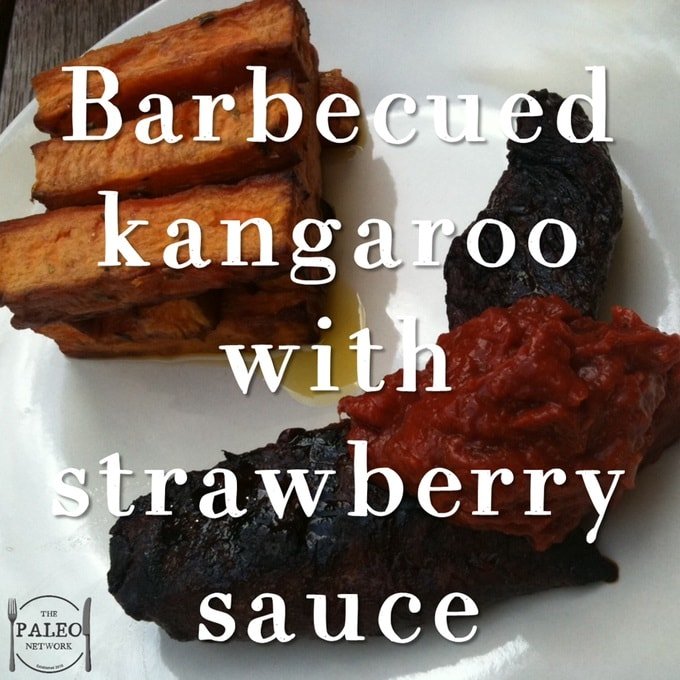 Barbecued Kangaroo with Strawberry Sauce & a Cube of Chips paleo diet recipe-min